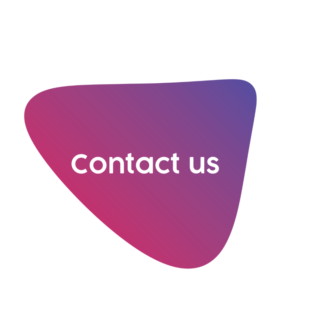 A pebble shaped button of a purple to pink gradient background and the text 'Contact us" it links through to the main contact page. 