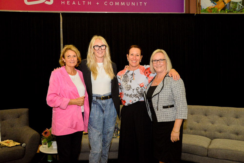 Rocky Bay Board member Miriam Borthwick, Wheelchair Basetballer Amber Merritt, CEO of RUAH Debra Zanella and CEO of Brightwater Care Group Catherine Stoddart