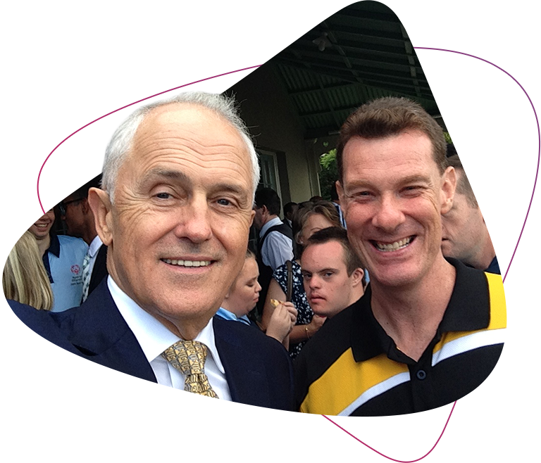 Rocky Bay customer Peter Furnell with former Prime Minister Malcolm Turnbull. 